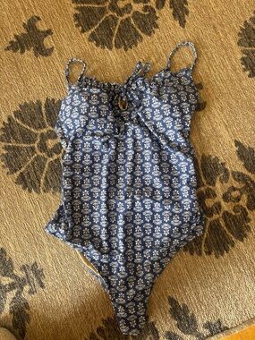 Old Navy Blue and White Floral One-Piece Swimsuit